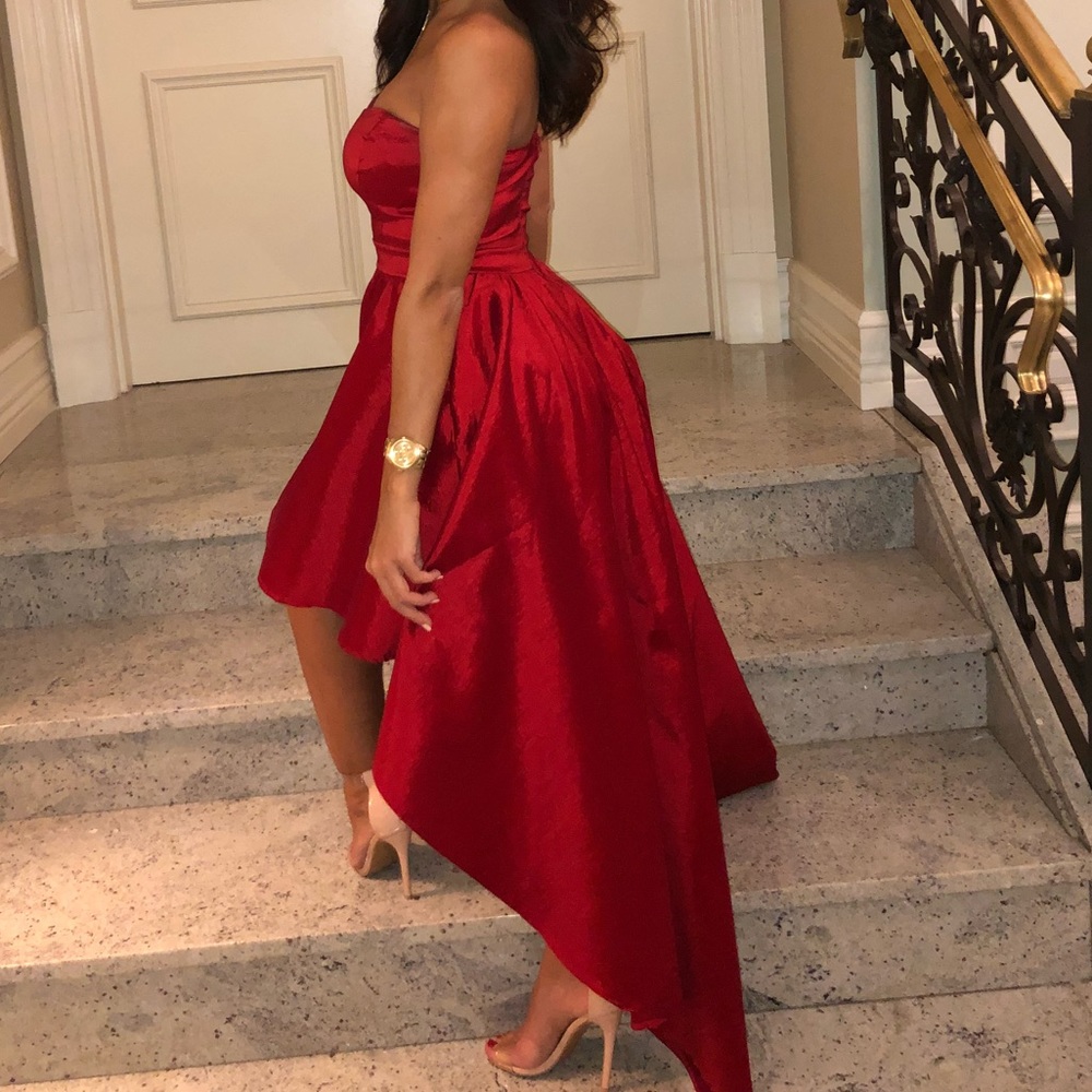 Red strapless dress